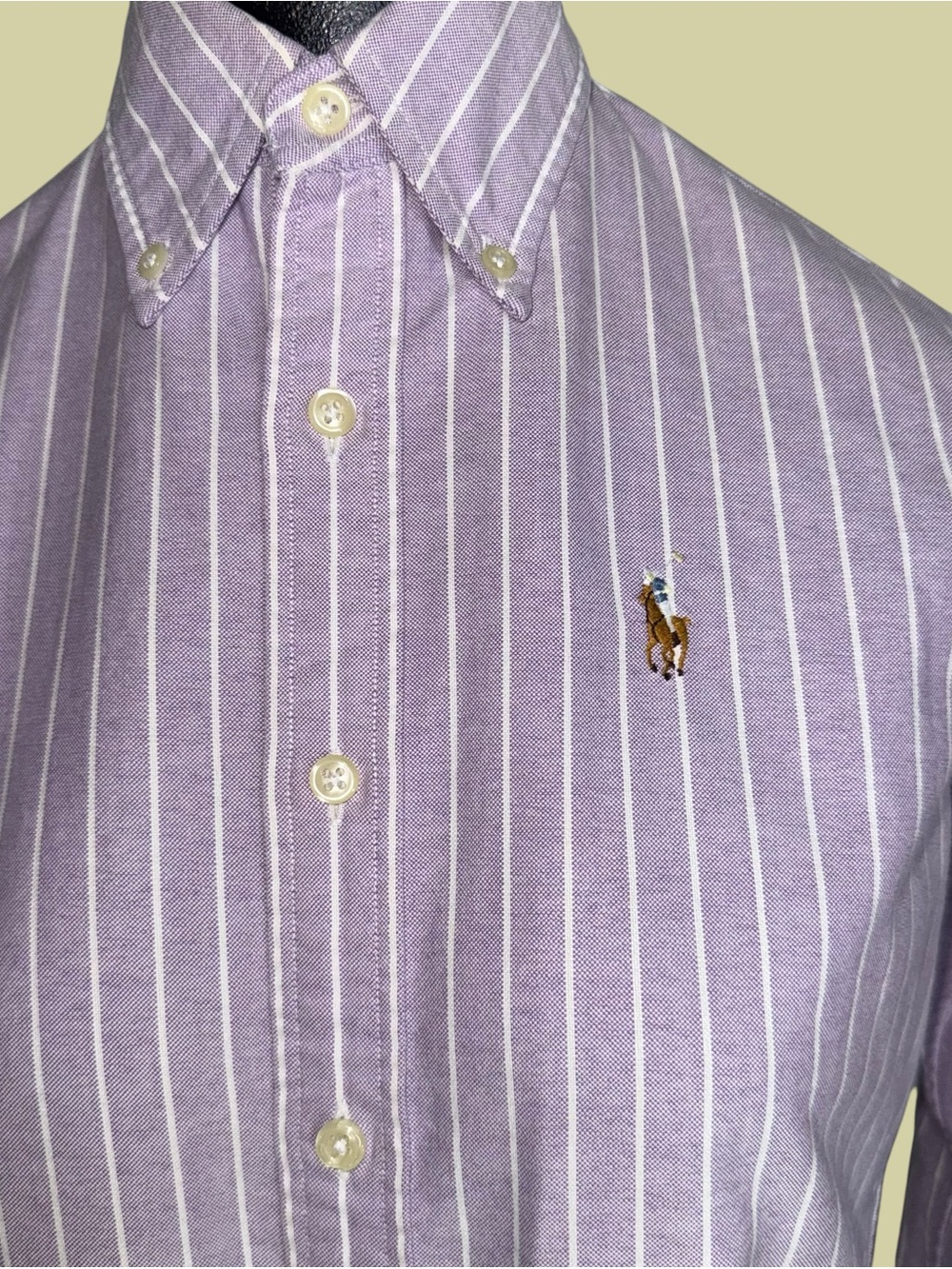 Lilac purple and white striped cotton oxford shirt by Ralph Lauren - Picture 8 of 16